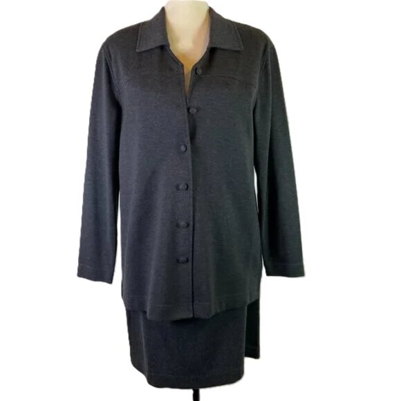 Talbots Vintage 90's Business Suit Charcoal Gray Ponte Knit Jacket Skirt Size 12 - Picture 2 of 15